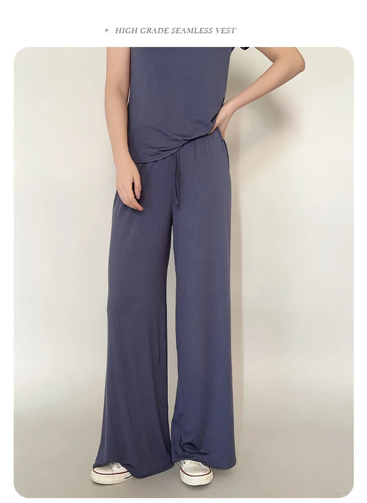 Women's Modal Wide-Leg High-Waisted Lounge Pants - Casual Summer