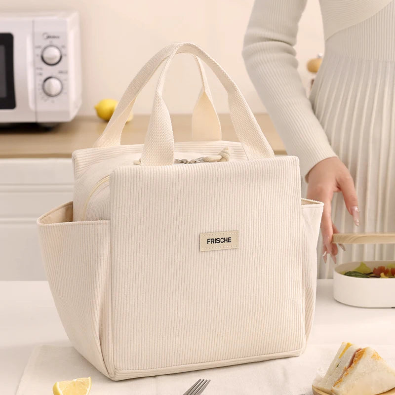 Bolsa de almuerzo de pana con aislamiento térmico, lonchera, bolso de mano, multifuncional, para niños, escuela, enfriador, bolsa de picnic, bolsa de comida