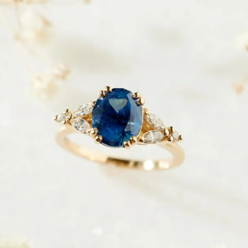 European And American New Minimalist Inlaid Blue Zircon Women'S'S Ring