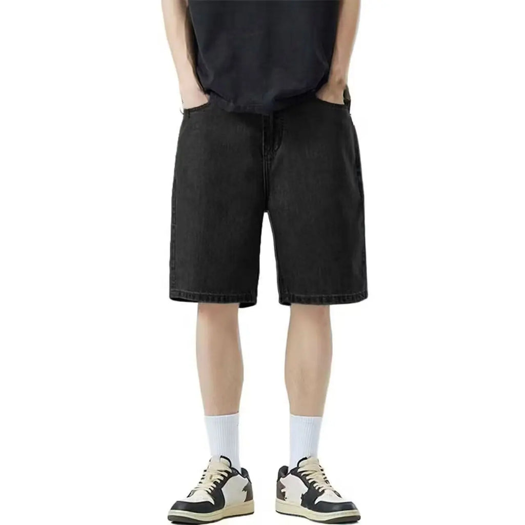 Light colored denim shorts summer slim fit new loose straight leg mid length pants high waist slimming five quarter pants