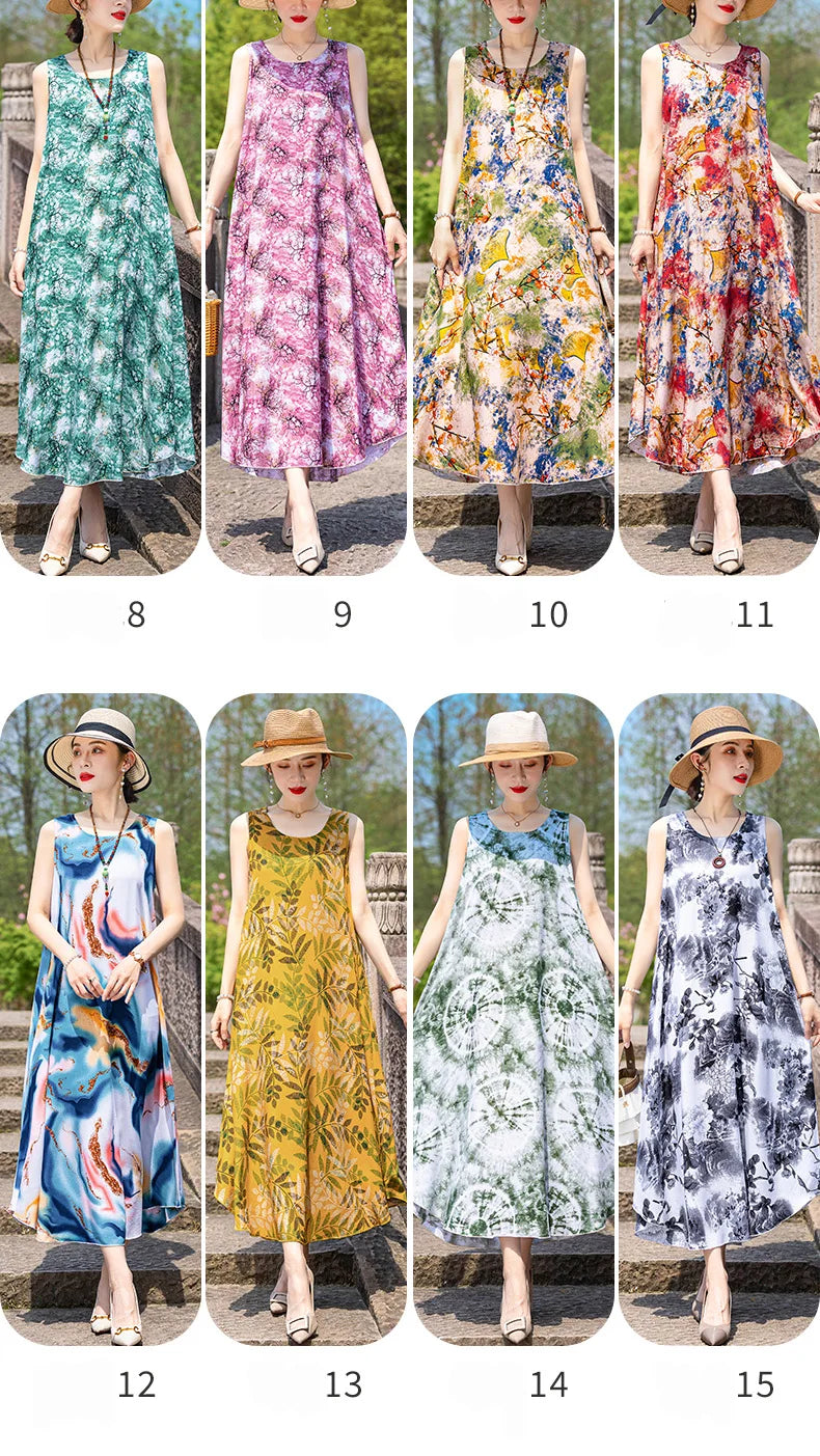New Women Summer Dresses Vintage Dress FashionRobe Plus Size Sleeveless Femme Casual Print Dresses