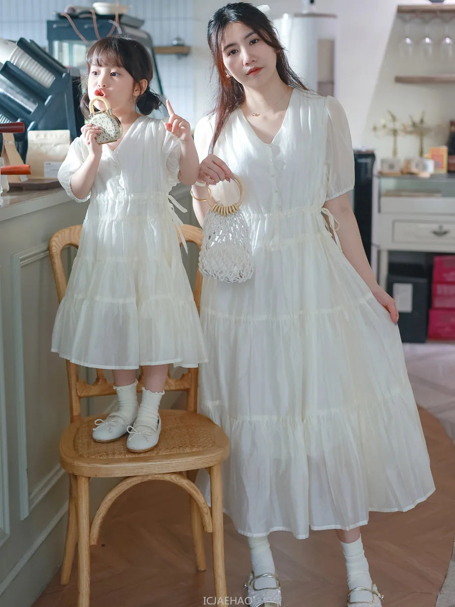Mommy & Me Matching Dresses – White Green