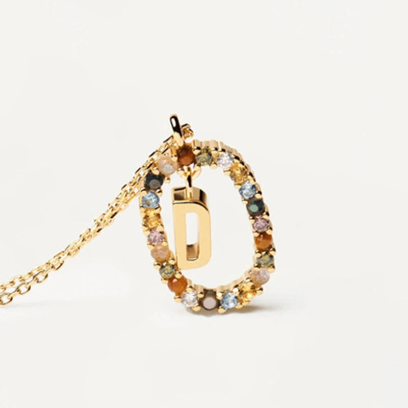 New 925 Sterling Silver Gold Letters A - Z Initial Necklace Zirconia Letter Pendant Long Chain Say My Name Fine Jewelry
