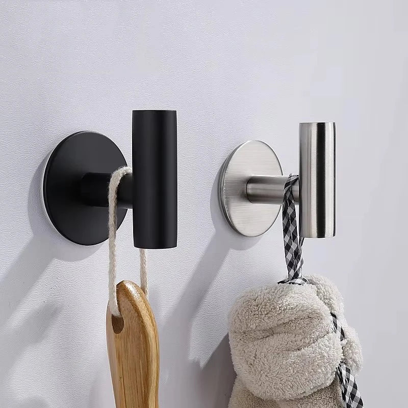 Ganchos de toalla de baño de acero inoxidable 304, ganchos negros para abrigos y batas, ganchos de pared redondos para baño, organizador de cocina, herrajes