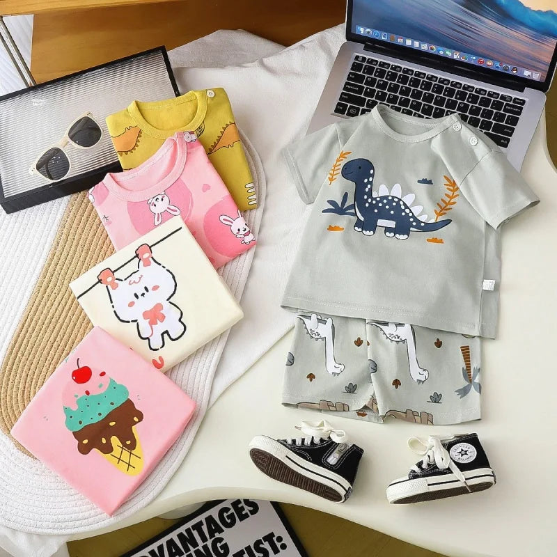 Kid Boy Summer Short Sleeves Tees+Stripe Shorts 2-piece Clothes Set Cartoon Zebra Print Soft Cotton Sports Casual Suit 1-6 Years