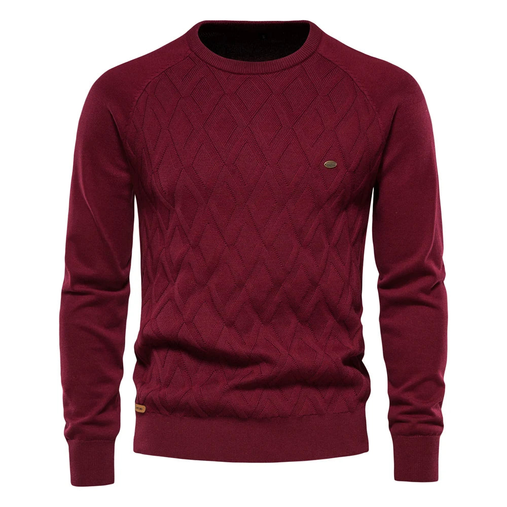 Aiopeson Argyle Knit Mens Sweater O Neck Warm Winter Pullover Solid Color Classic For Men