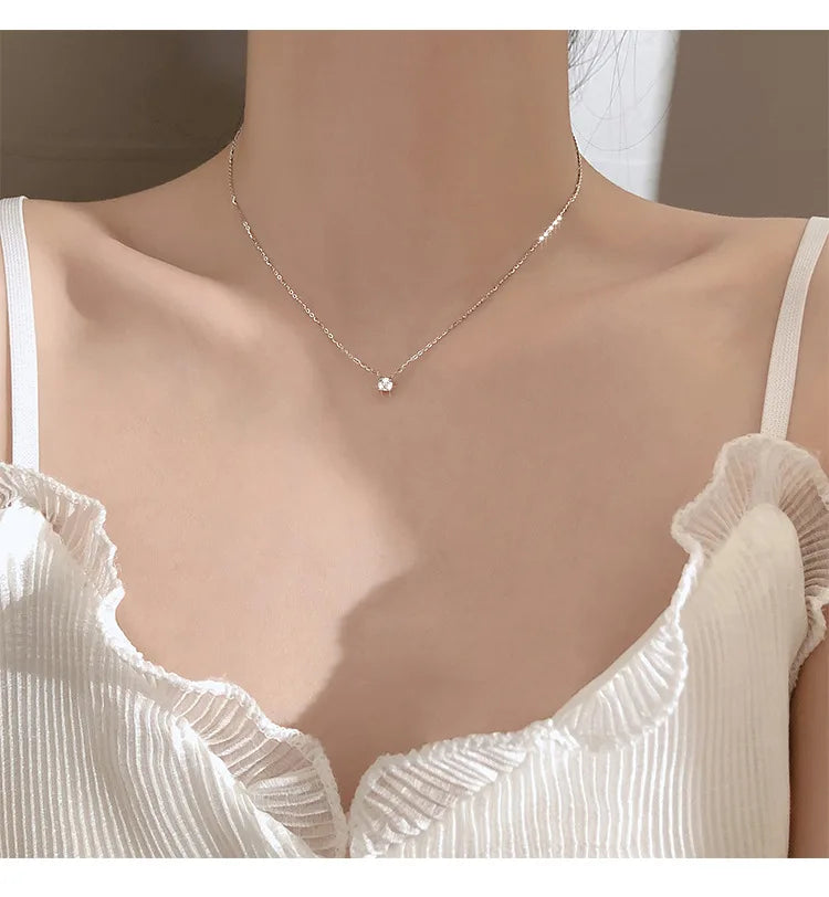 Hot 925 Sterling Silver 14k Gold Plated Necklace Versatile Sparkling Zircon Choker Clavicle Chain for Women Wedding Jewelry