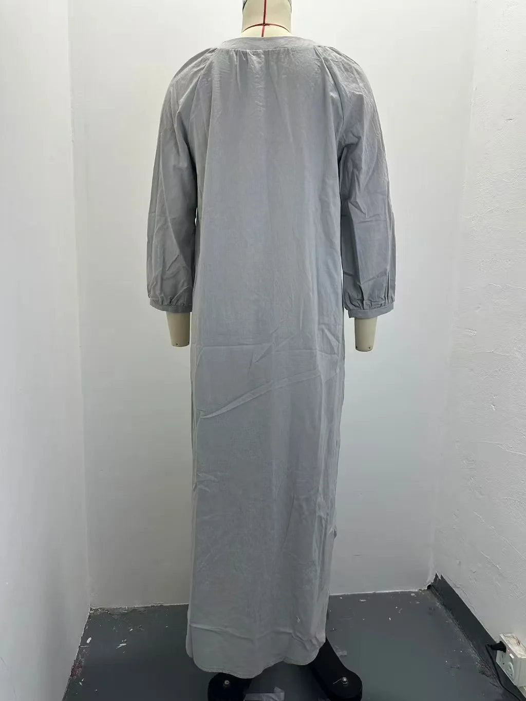 Women V Neck Lantern Long Sleeve Linen Maxi Dress Button Front Loose Casual Vacation Ladies Long Dress
