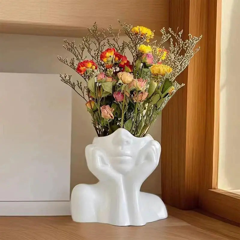 Makeup Brush Holder Human Face Art Desktop Decoration Vase Compatible with Eyebrow Pencils Home Organizer Plastic Material