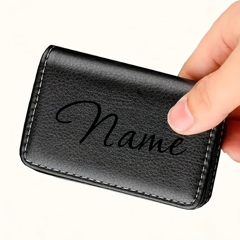 Personalized Name PU Leather Business Card Holder with Magnetic Closure Men's Custom PU Leather Wallet for Father's Day Gift
