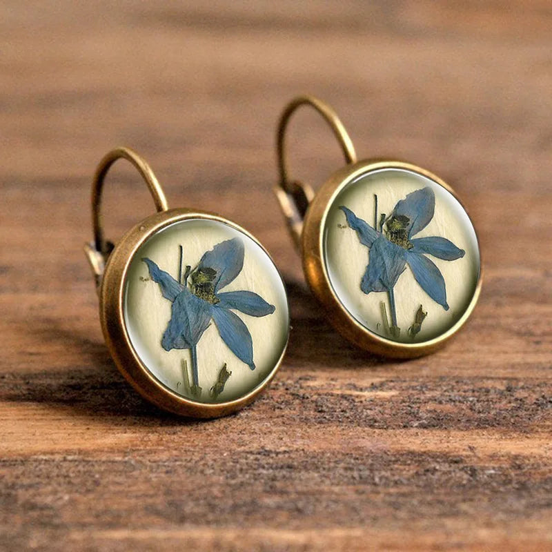Hot Selling Pop Jewelry Dome Glass Alloy Earrings Flower Painting Noble Fashion