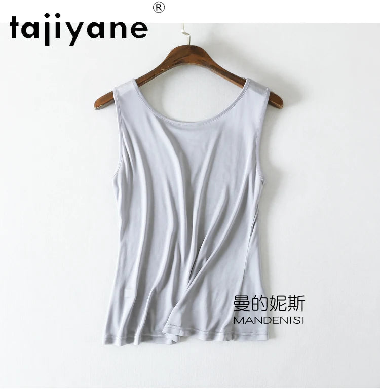 TAJIYANE 70% Mulberry Silk Tank Tops for Woman Elegant Sleeveless Summer Tops 2025 Solid Color Silk Vest Ladies Clothes кроп топ
