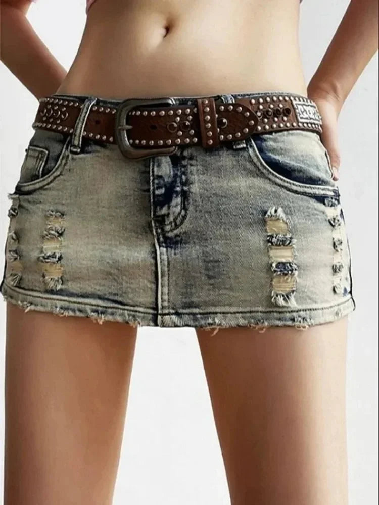 Korean Fashion Retro Y2 Sexy Women's Denim Skirt Summer New Y2K Spicy Girl Low Waisted Women Tight Fitting Buttocks Mini Skirt