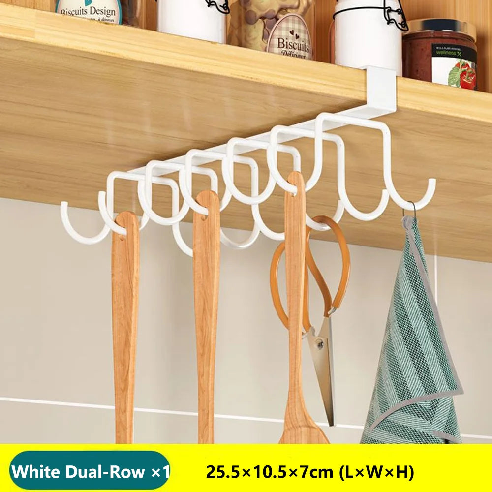 Organizador de cocina colgante con ganchos bajo el armario, soporte para toallas de papel y trapos, tabla de cortar, tapa de olla, estante de almacenamiento