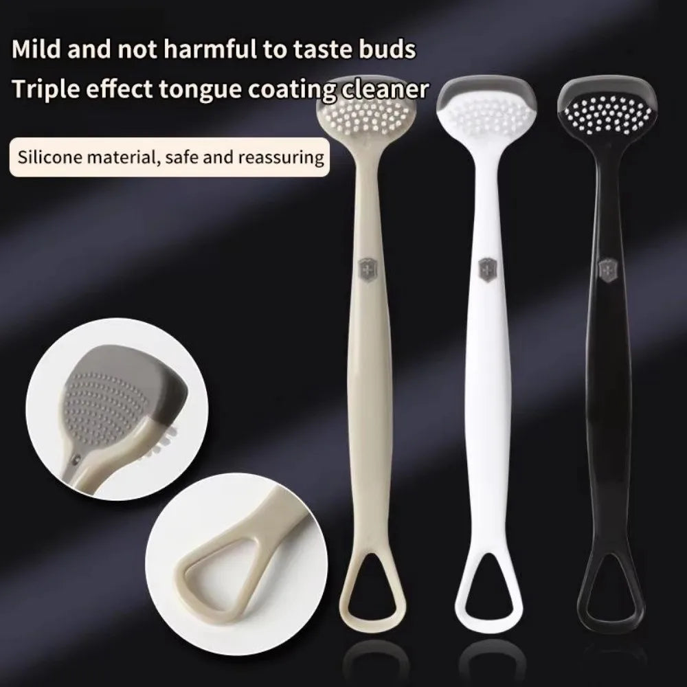 Triple Effect Tongue Scraper Silicone Brush Oral Cleaning Brush Fresh Breath Reusable Tongue Scraping Brush Halitosis Clean