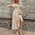 Waist Waist Skirt Women's New Summer V-neck Mid Length Dress