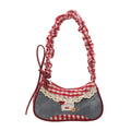 Fashion Grid Women Bag Lace Ribbon Stretchable Shoulder Strap Single Shoulder Underarm Bag Daily Commuting Student Handbag