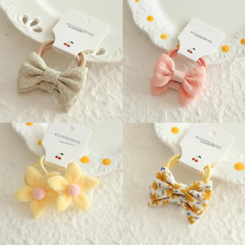 AITOUSHI Girls' Elastic Hair Bow Ties - Cotton Printed Hair Rope