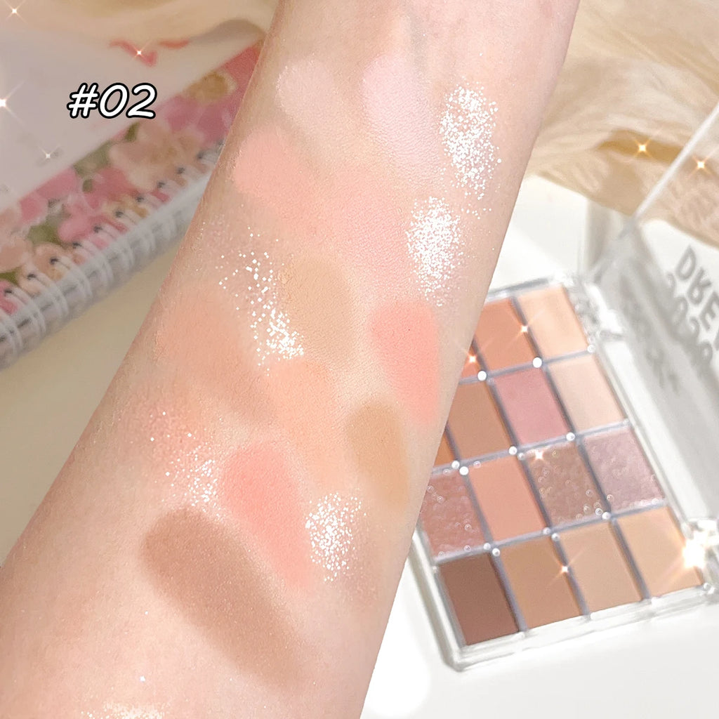 JUJU DREAM 16-Color Earth Tone Eyeshadow Matte & Shimmer Palette, Lying Silkworm Brightener for Soft Daily Makeup