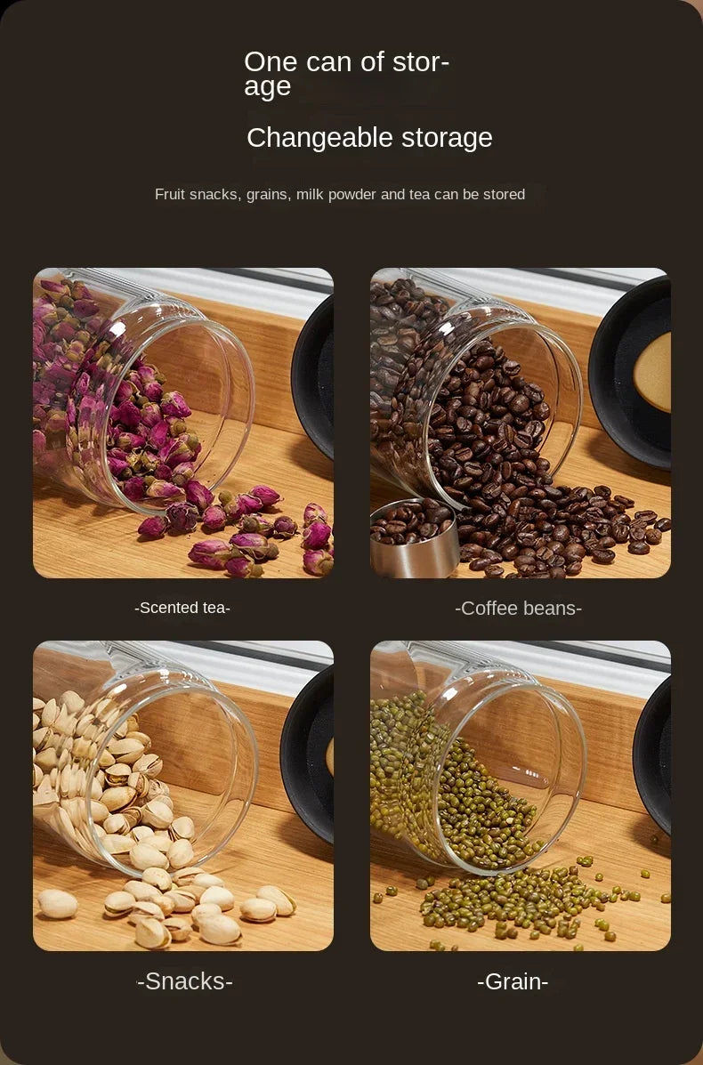 Multi Capacity Black Lid Coffee Pot Manual Vacuum Moisture-proof Storage Pot Kitchen Glass Teapot Coffee Bean Storage Sealed Jar