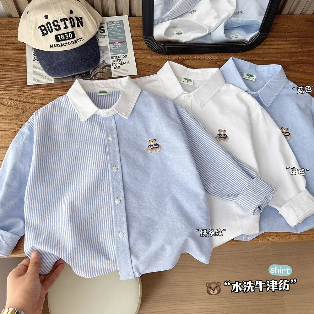 Cute Bear Boys Polo Shirts Long Sleeve Kids Tops Children's Clothes