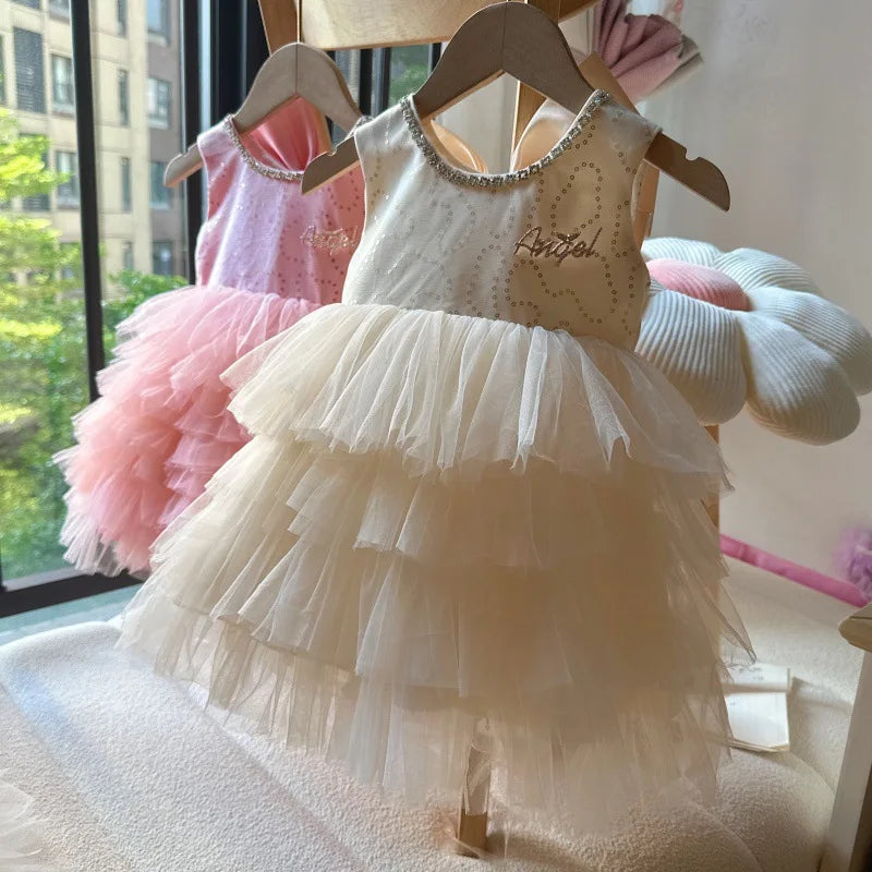 Baby Girls Sequin Tutu Dress for Kids Ruffles Layered Cake Birthday Party Gown Children Fashion Wear Sleeveless Formal Wear