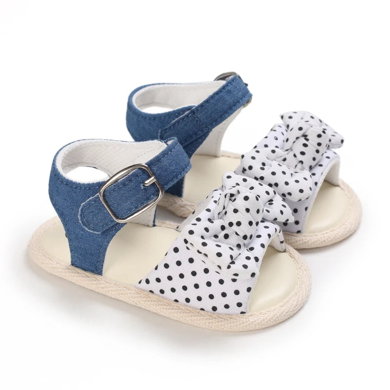 Baby Girl First Walker Sandals - Bow Summer Soft Fabric Shoes 0-1Y