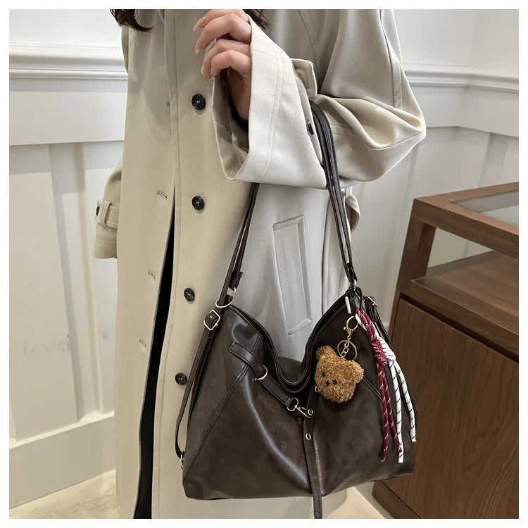 Vintage Large Capacity Women's Shoulder Bag Fashion Backpacks Pu Leather Ladies Crossbody Bag Female Commuter Tote Handbags