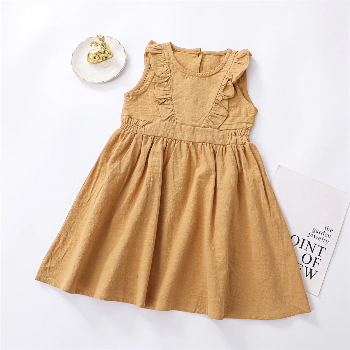 Children's Flying Sleeve Cotton Dress Girls' Skirt Summer Clothing Solid Color Short Ins