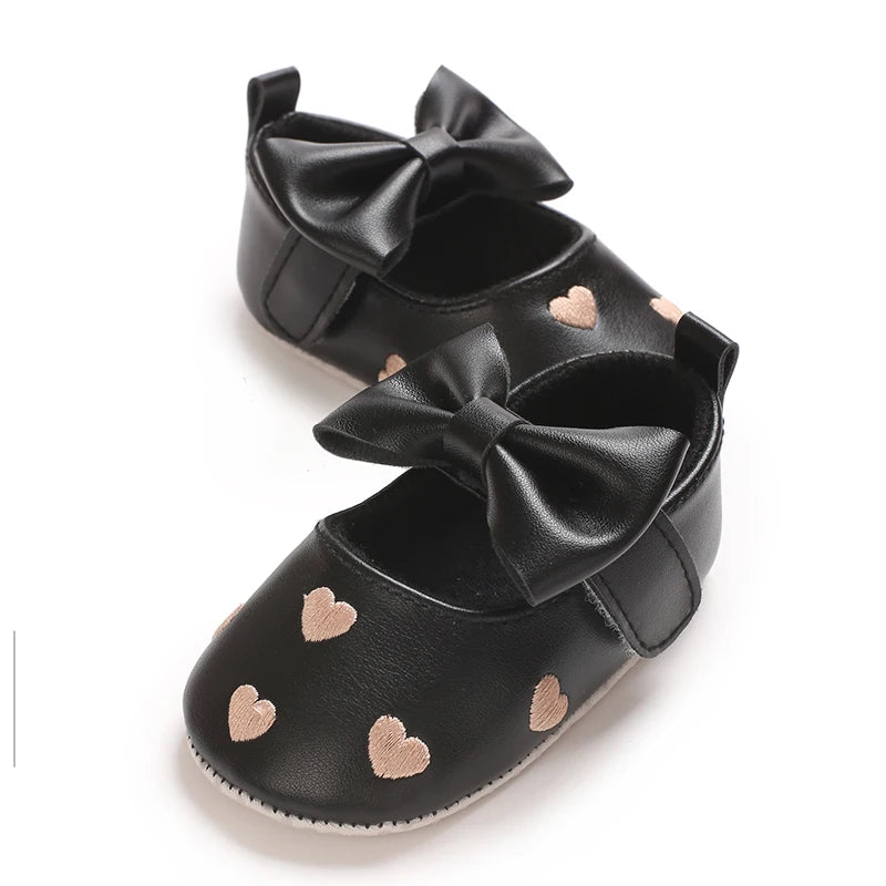Baby Girl Classic Dress Shoes 0-18M Cute Bow Knot Heart First Walkers Soft Sole Comfortable Newborn Infant