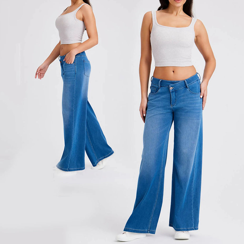 Oversize Baggy Jeans Women High Waist Button Stretch Pockets Loose Straight Blue Black Denim Pants Street Plus Size Casual Pants