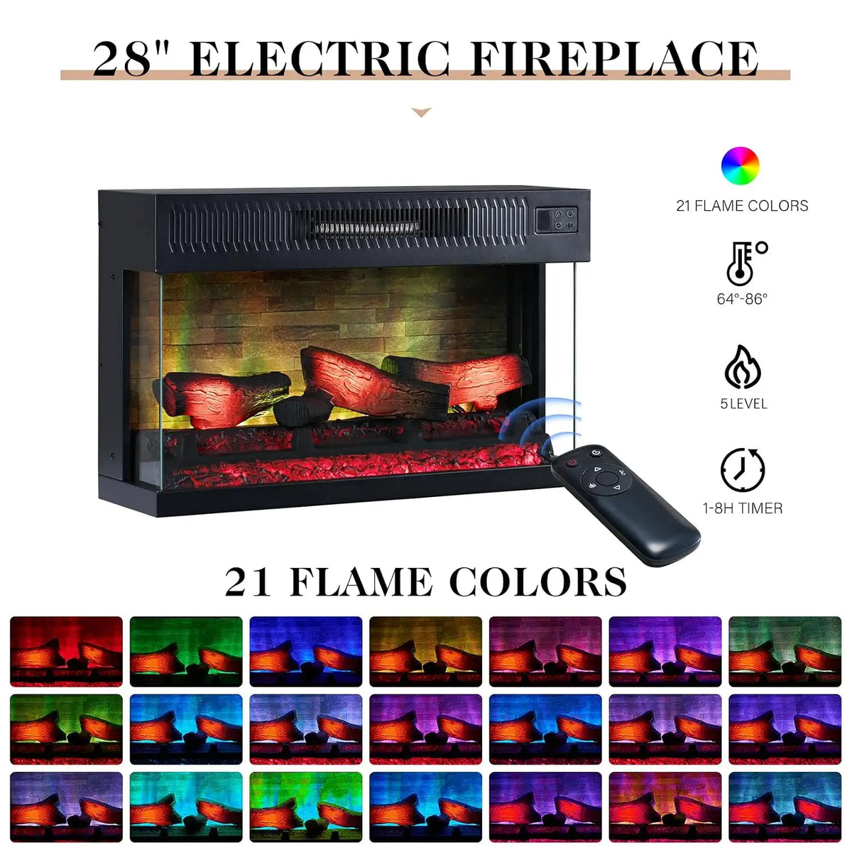Farmhouse 60" Fireplace TV Stand with 28" Electric Fireplace | 3-Sided Electric Fireplace, Media Entertainment, Customized