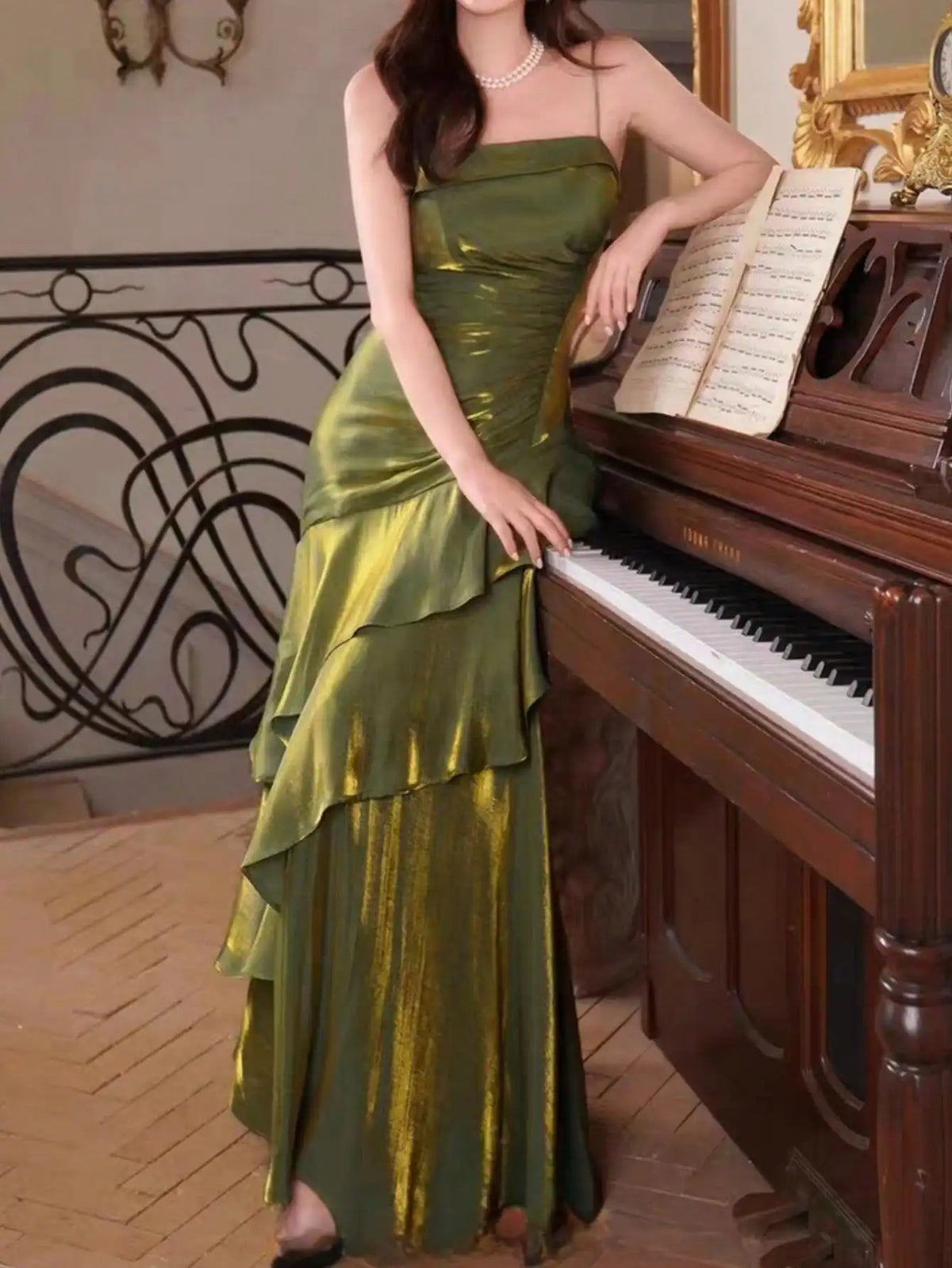 Women's Ruffles Elegant Romantic Spaghetti Straps Dresses Prom Gown Princess Graduation Party Sling DressFestival Formal Clothes
