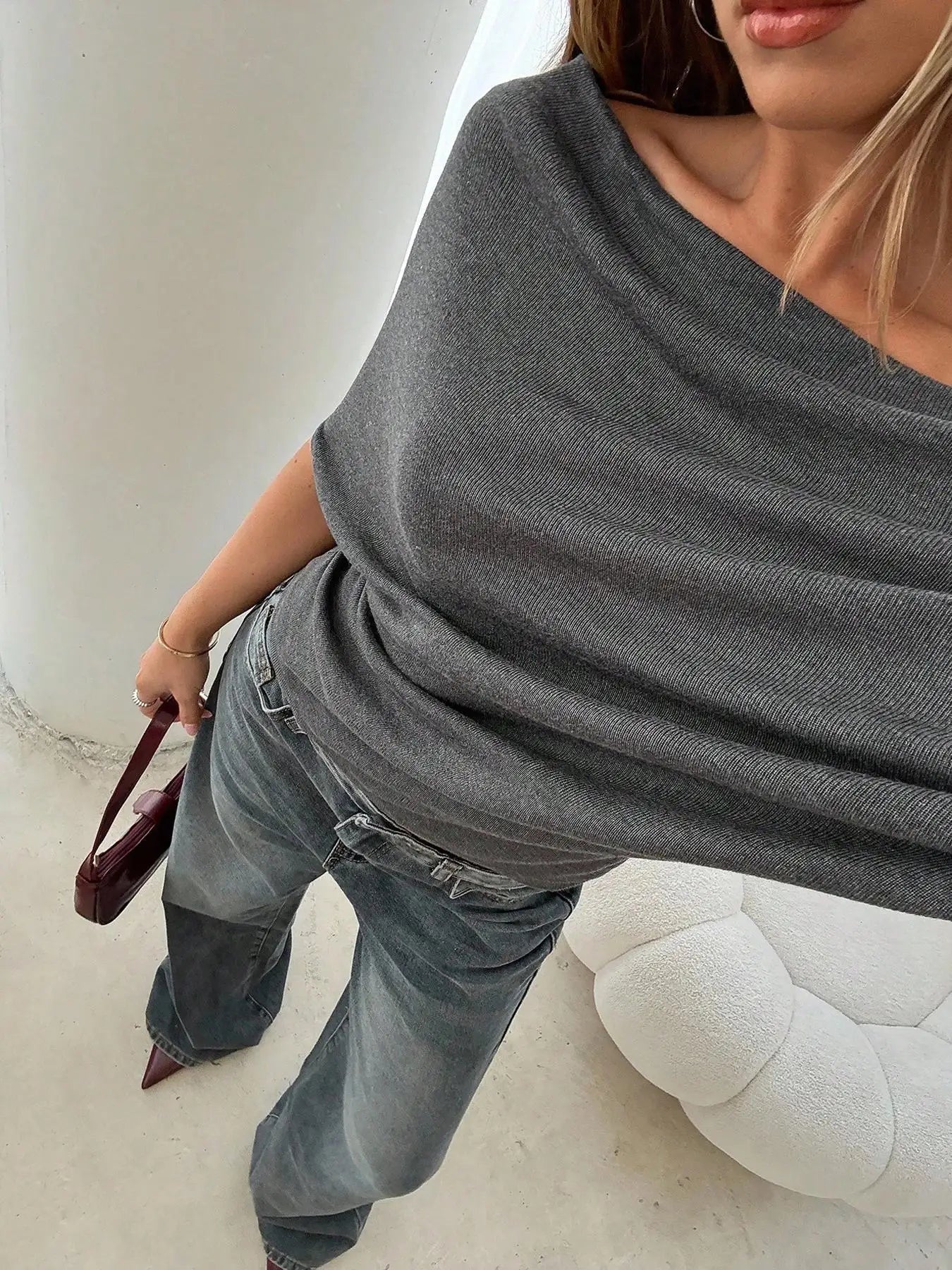 Women's Fashion Sexy Hot Girl One Shoulder T-Shirt 2026 Summer New Slim Bat Sleeve Solid Color Versatile Top T-Shirt Female