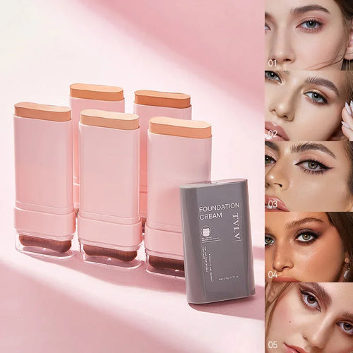 Concealing Foundation Stick With Built In Brush 5 Shades Brighten Lightweight Waterproof Contour For All Skin Tones