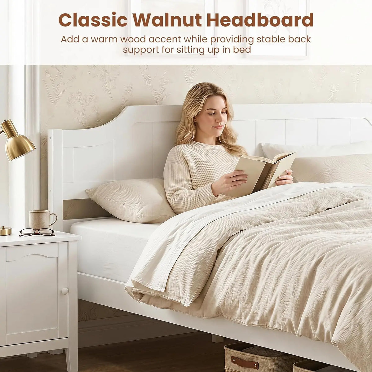 King Wooden Bed Frame with Headboard & Slat Support, Customized