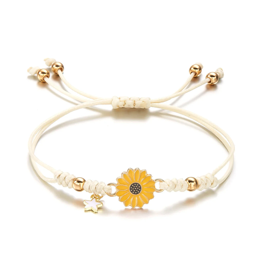 Simple Handmade Braided Sunflower Bracelets for Women, Colorful Adjustable Friendship Good‑Luck Fashion Jewelry Gift