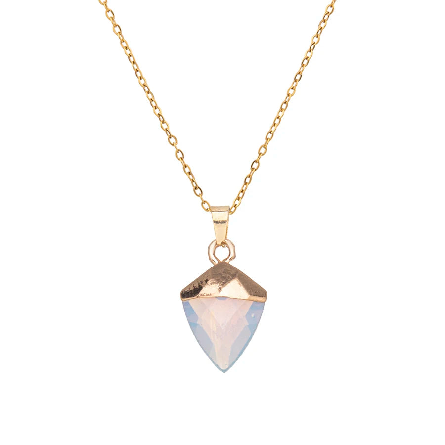 1pc stainless steel adjustable natrual crystal stone gemstone agate Section triangular column simple cusp pendant necklace