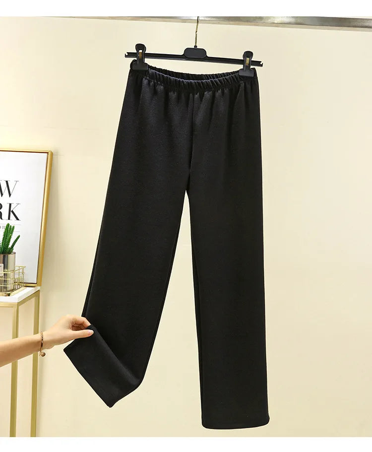 Thickened Double-sided Fleece Straight-leg Pants Women's Winter Sleepwear Sweatpants Casual Comfortable Long Trousers