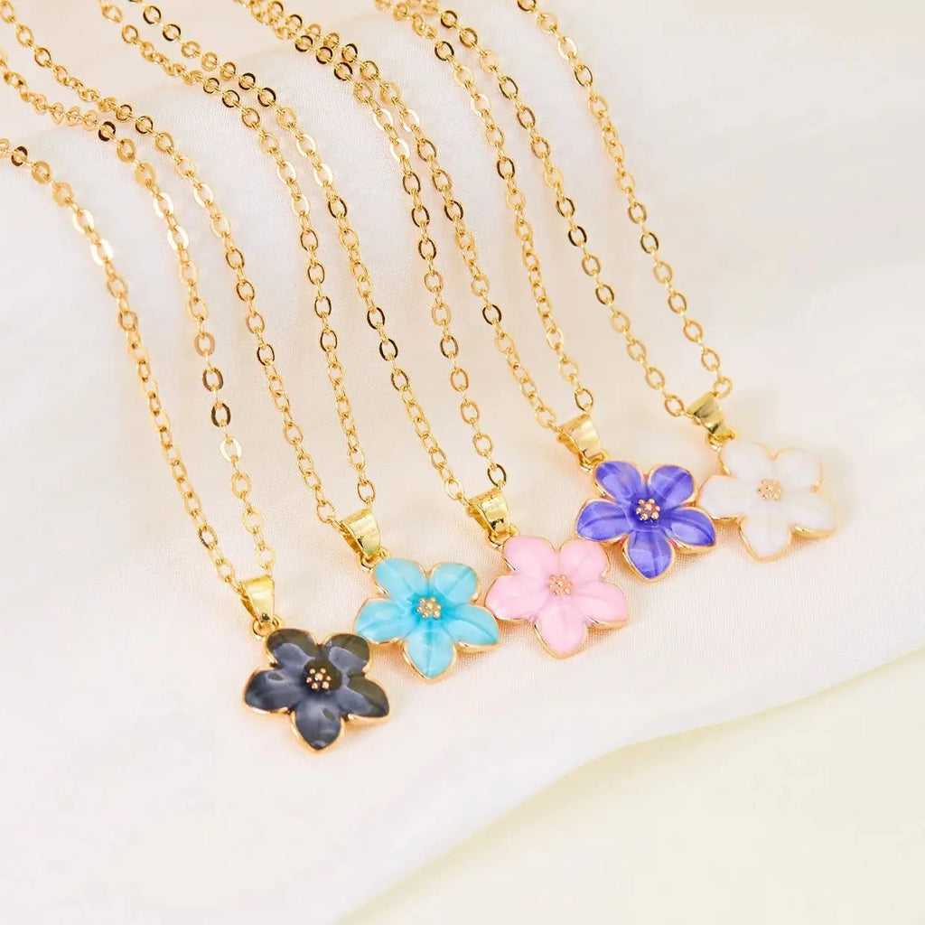 Minimalist Colorful Flower Necklace For Women'S Romantic Pink Cherry Pendant Necklace Make A Wish Paper Card Friendship Jewelry