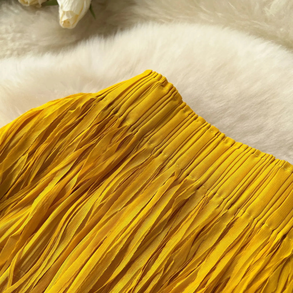 New In 2026 Spring Summer Tassel Midi Long Skirt For Women Trendy High Waist Streetwear Casual Skirts