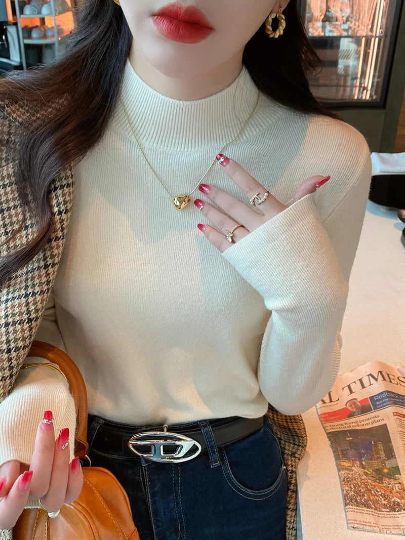 AOSSVIAO Turtleneck Sweater Women Fashion 2026 New Stretch Tops Women Knitted Pullovers Long Sleeve Bottoming Knitted Sweater