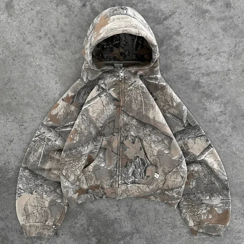 New High Street Y2K Retro Hoodie Men Printed Camouflage Pattern Pullover Hip Hop Oversized Camo Hoodies Sweatshirts Streetwear