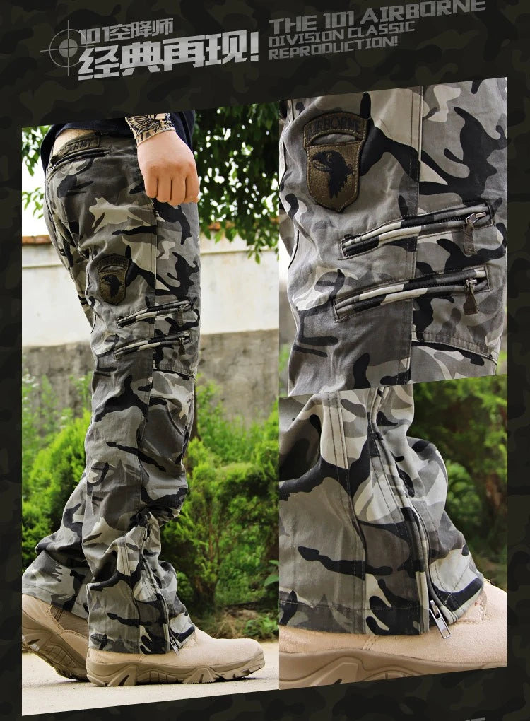 2026 Men's Cargo Pant Cotton Outdoors Tactical Pant Men Vintage Camo Green Work Many Pocket Cotton Camouflage Black Trouser
