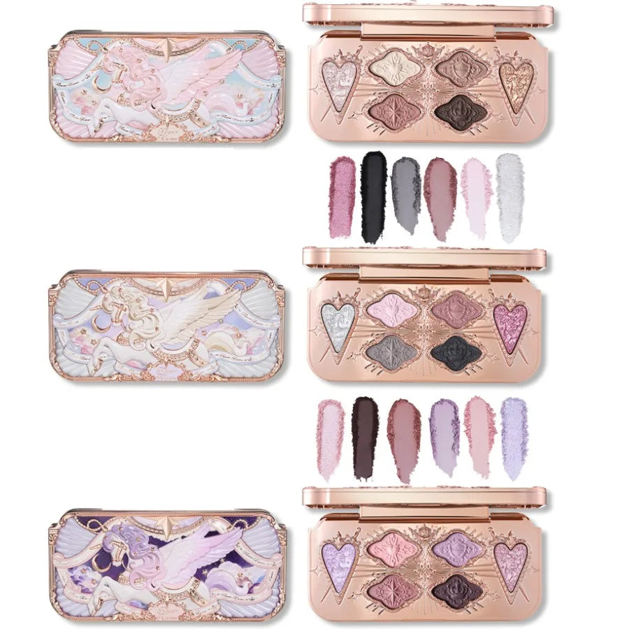 Flower Knows Knight Unicorn 6 Color Satin Eye Shadow Palettes Shimmer Matte Waterproof High Pigment Eye Glitter Makeup Pallet