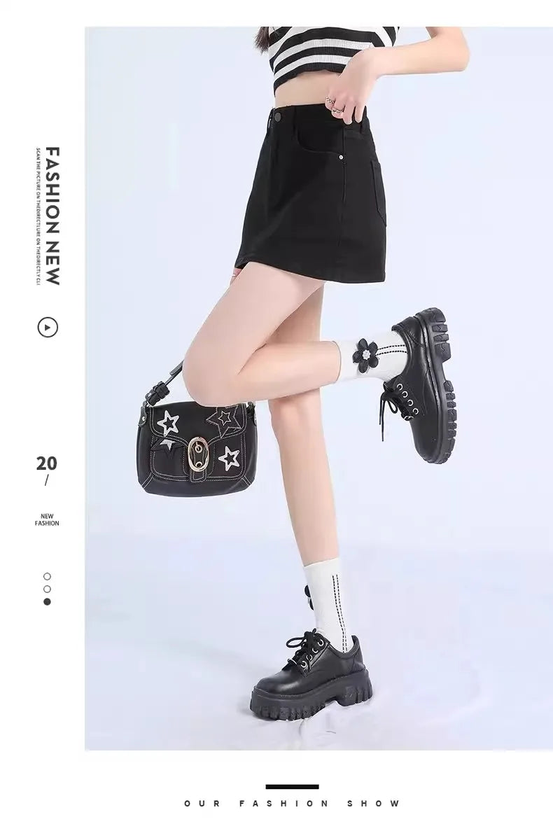 Sexy Retro High Waist Denim  Skirt Women's Anti-Light Versatile Slimming American Hot Girl f-length Summer Skirt