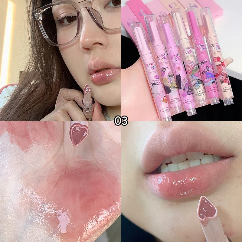 Clear Lip Glaze Jelly Solid Mirror Lipstick Waterproof Love-shaped Watermelon Lip Gloss Fade Lip Lines Moisturising Korea Makeup