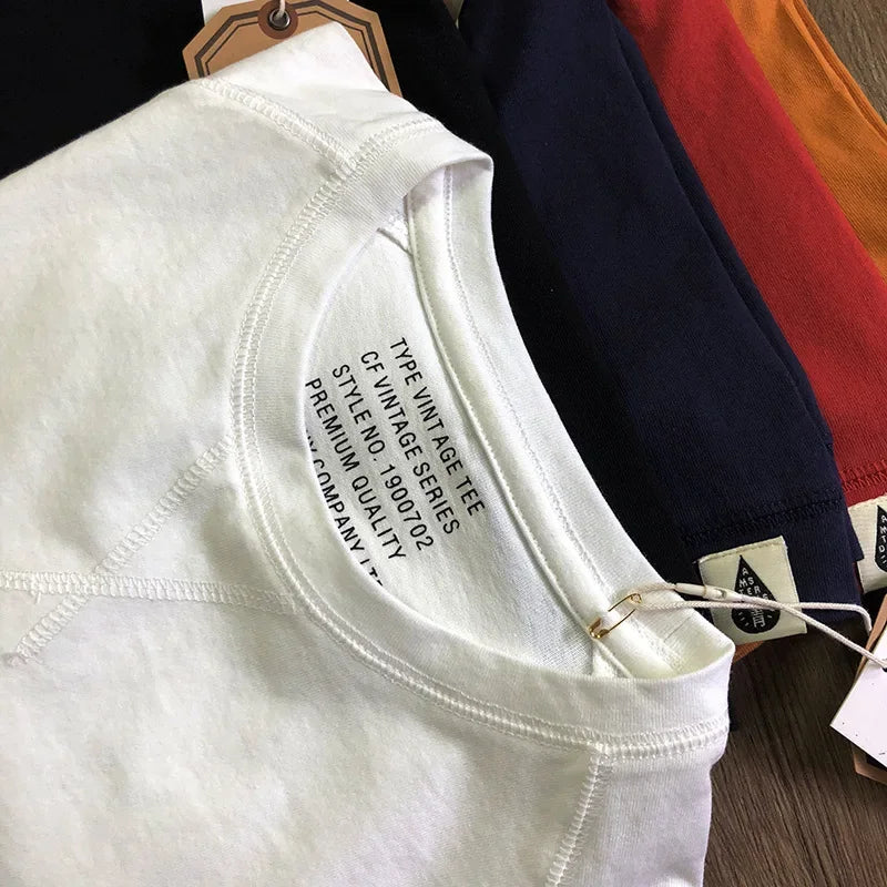 220gsm Heavyweight 100% Cotton Raglan Sleeve T-shirt Men's Short Sleeve Japanese Retro Loose Round Neck Summer T-shirt Tees Tops