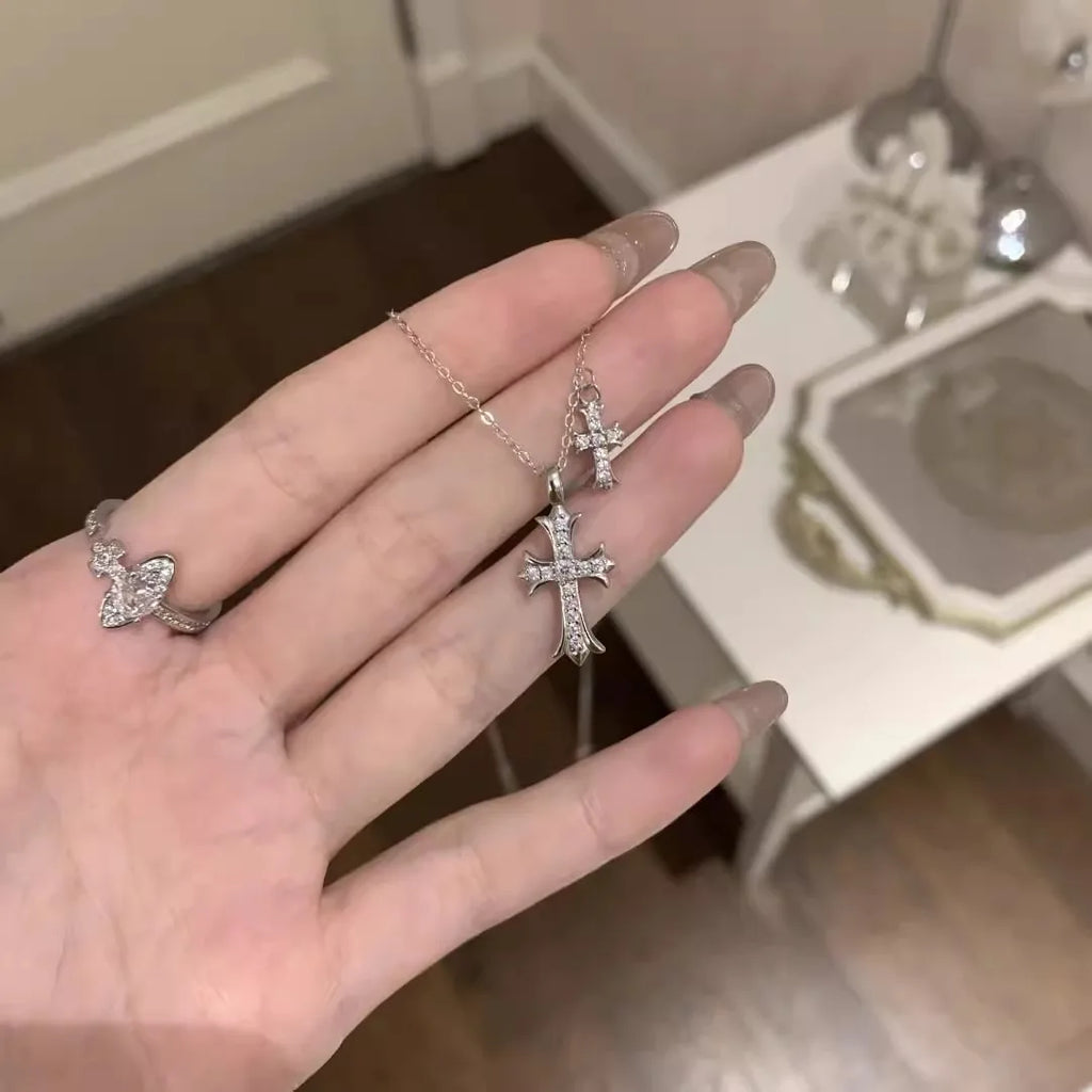 New 925 Sterling Silver Cross Necklace Style Geometric Style Woman Pendant Choker Birthday Exquisite Jewelry