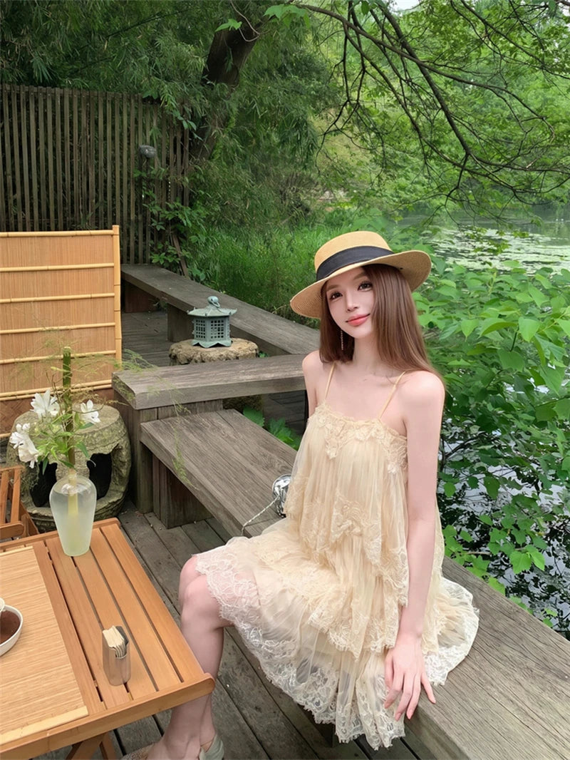 Sexy Splice Lace Heavyweight Strapless Vest Dress Loose Waist Spring Summer Autumn Sleeveless Backless City Commute Daily A-L...